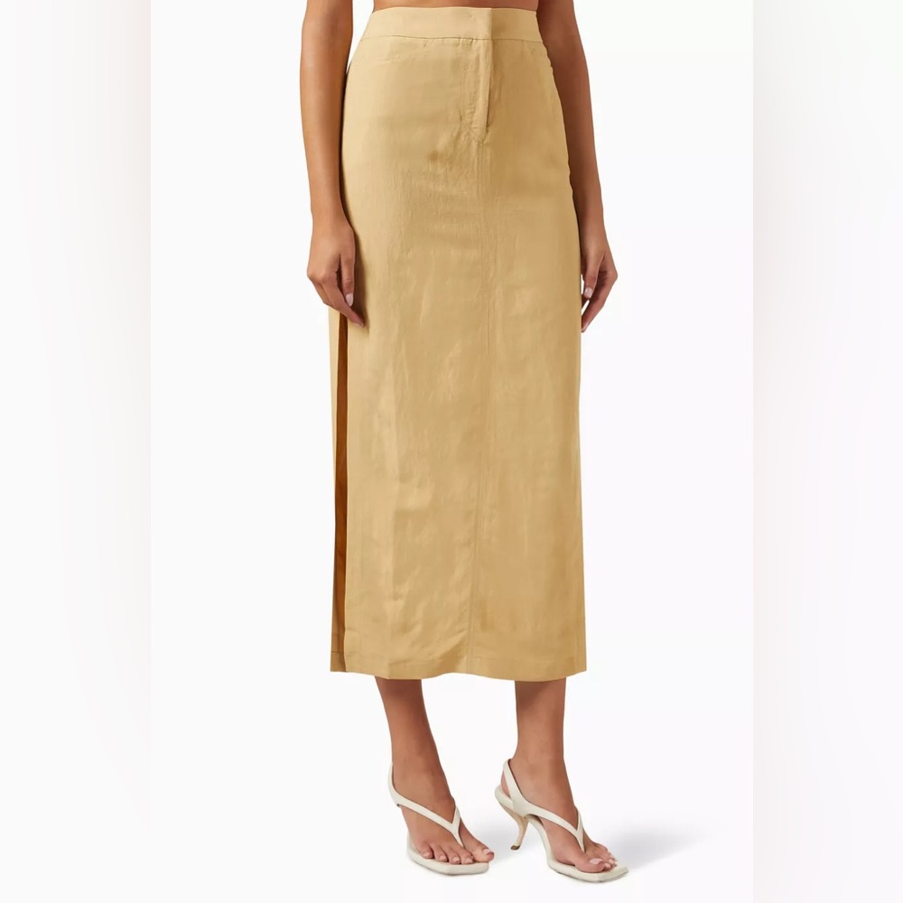 JUST BEE QUEEN JBQ Camp Double Slit Stretch-Poplin Camel Maxi Skirt EUC Size S